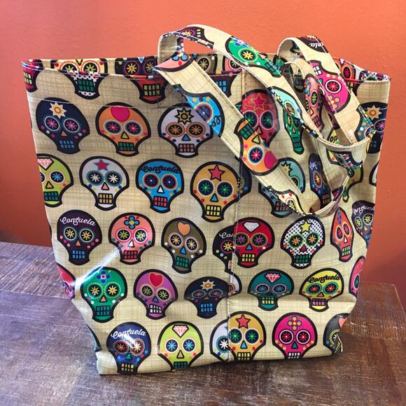 Consuela Grab N' Go Basic Sugar Skulls Tote Bag Everyday Yellow Retired Print - Picture 2 of 12